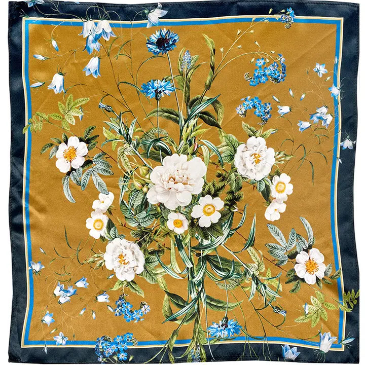 Silkeskjerf Blue Flower Garden Gold