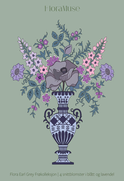 Flora Earl Grey Frøkolleksjon | 4 snittblomster i blått og lavendel